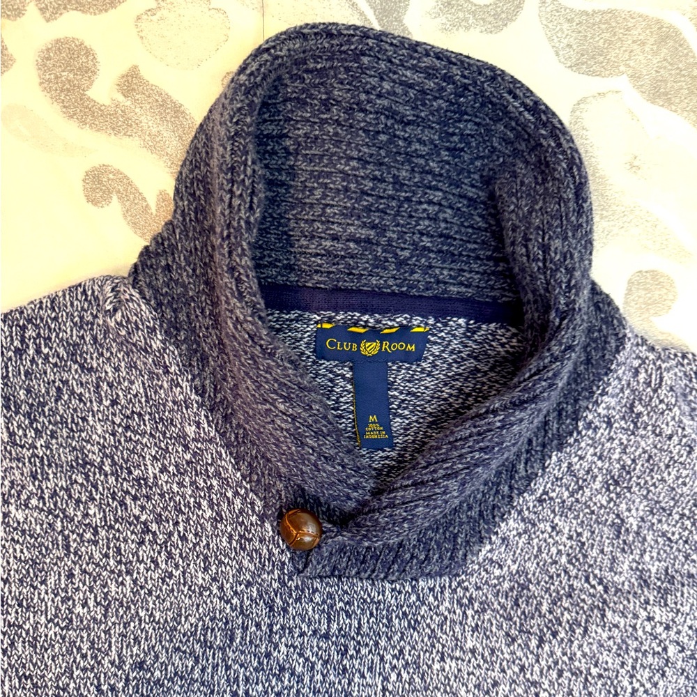 Club Room men’s M shawl neck collar sweater blue/gray